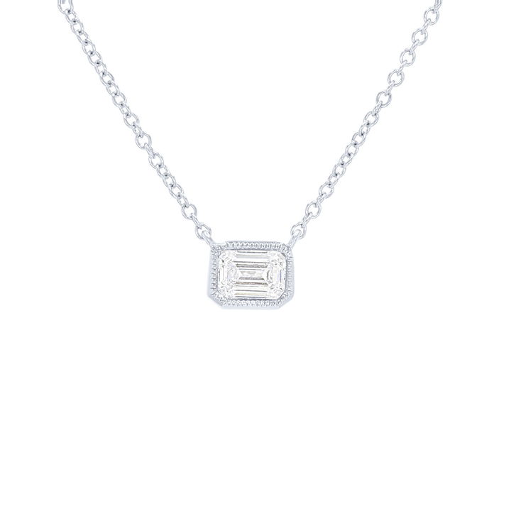 Emerald Diamond Bezel Pendant In White Gold 14K