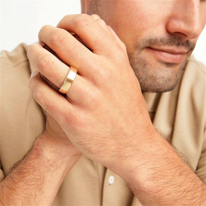 Yellow Gold 14K Matte Drop Edge 6.5mm Wedding Band