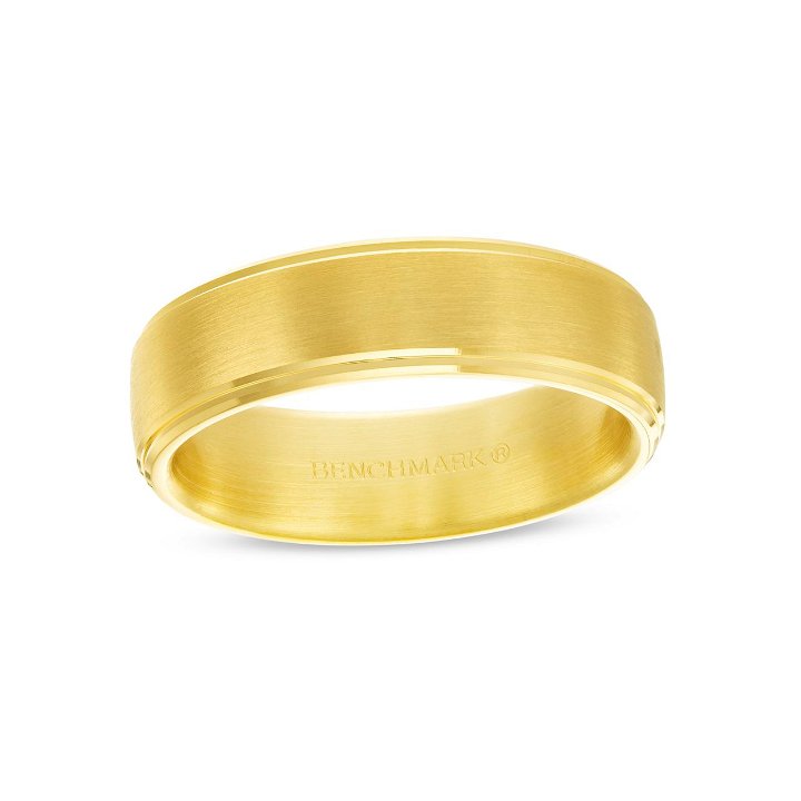 Yellow Gold 14K Matte Drop Edge 6.5mm Wedding Band