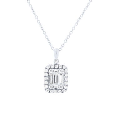 Baguette and Round Diamond Mosaic Pendant In White Gold 14K