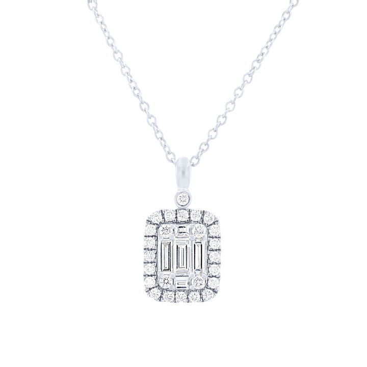 Baguette and Round Diamond Mosaic Pendant In White Gold 14K