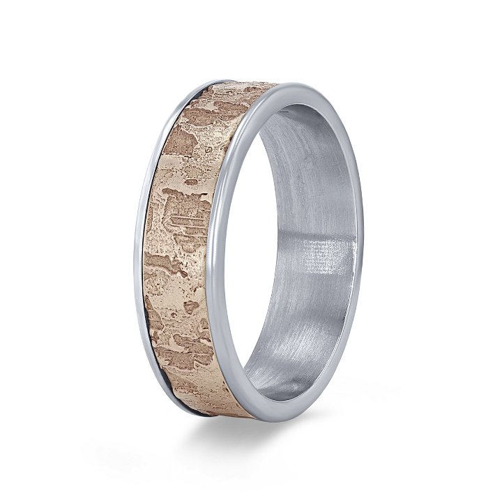White Gold 14K Fracture Textured 6.5mm Wedding Band