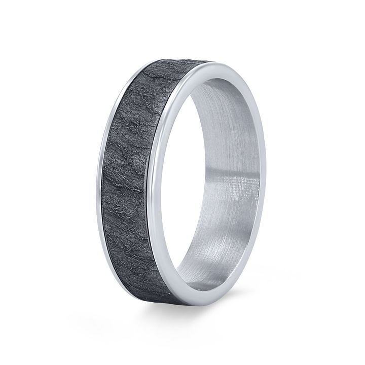 White Gold/tantalum 14K Tantalum and 14k Gold Textured 6.5mm Wedding Band
