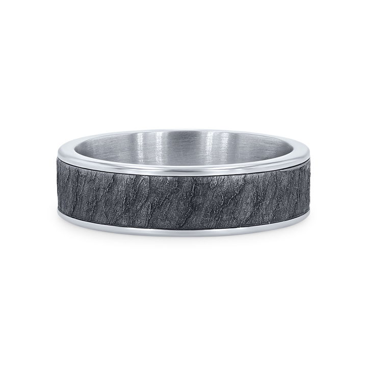 White Gold/tantalum 14K Tantalum and 14k Gold Textured 6.5mm Wedding Band