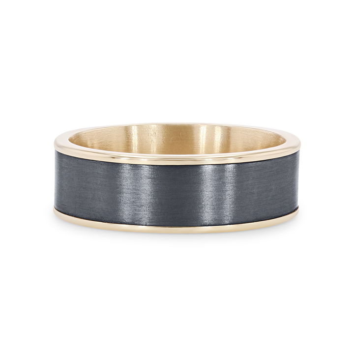 Tantalum and 14k Gold Edge 7.5mm Wedding Band In White Gold/tantalum 14K