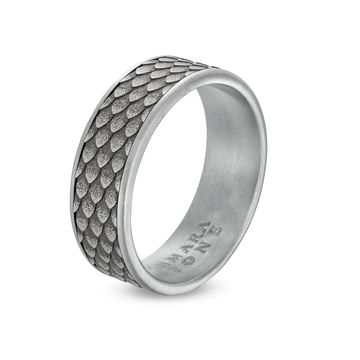 Tantalum and 14k Gold Scale 7.5mm Wedding Band In White Gold/tantalum 14K
