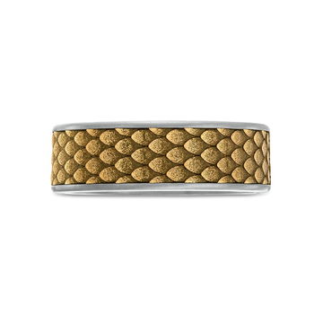 Tantalum and 14k Gold Scale 7.5mm Wedding Band In White Gold/tantalum 14K