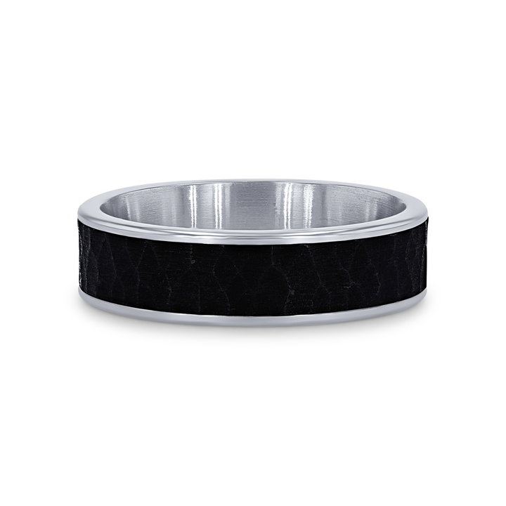 Tantalum and 14k Gold Hammered 6.5mm Wedding Band In White Gold/tantalum 14K