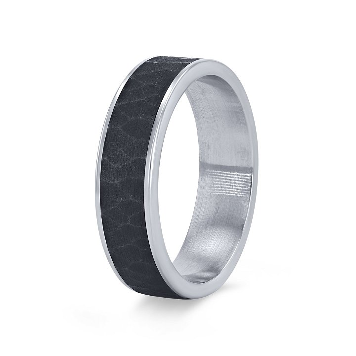White Gold/tantalum 14K Tantalum and 14k Gold Hammered 6.5mm Wedding Band