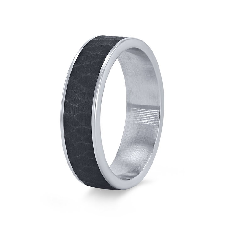 Tantalum and 14k Gold Hammered 6.5mm Wedding Band In White Gold/tantalum 14K