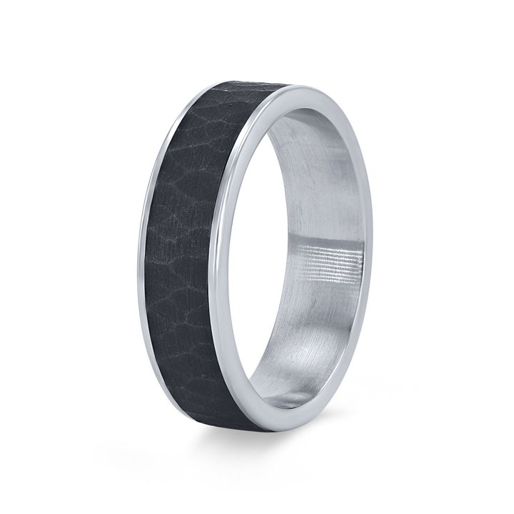 Tantalum and 14k Gold Hammered 6.5mm Wedding Band In White Gold/tantalum 14K