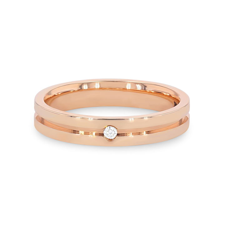 White Gold 14K Single Diamond Groove 3.5mm Wedding Band