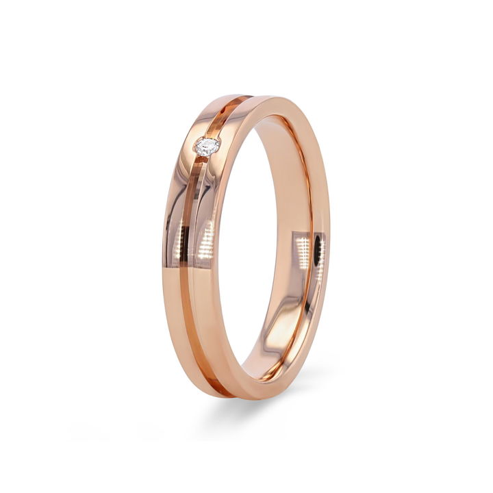White Gold 14K Single Diamond Groove 3.5mm Wedding Band