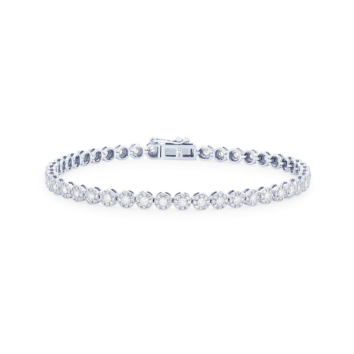 Diamond Cluster Tennis Bracelet In Solid 14K White Gold