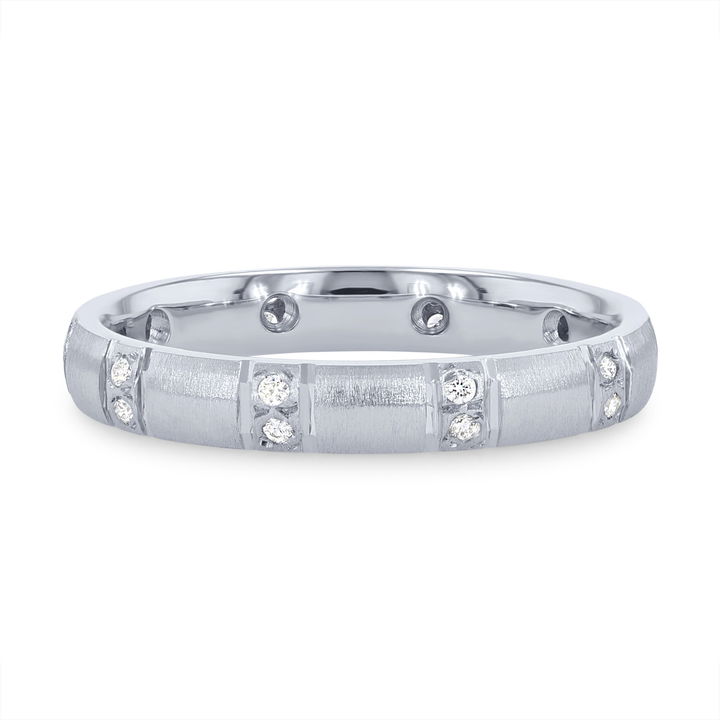 White Gold 14K Matte Scatter Diamond 3mm Eternity Band