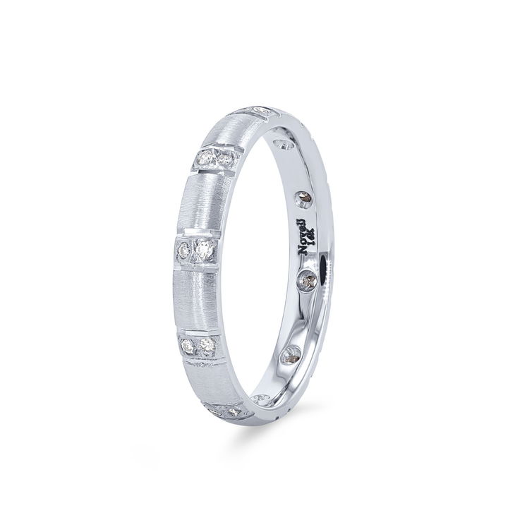 White Gold 14K Matte Scatter Diamond 3mm Eternity Band