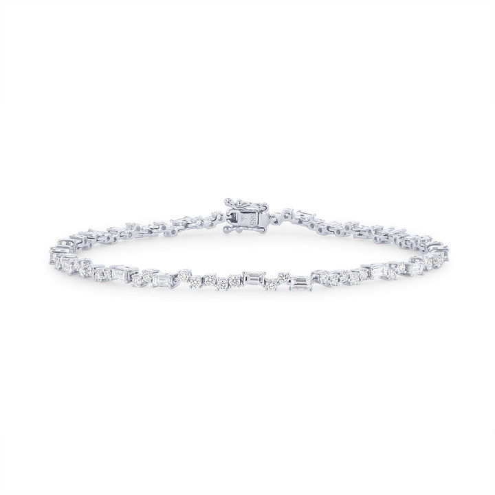 Scattered Diamond Tennis Bracelet In Solid 14K White Gold