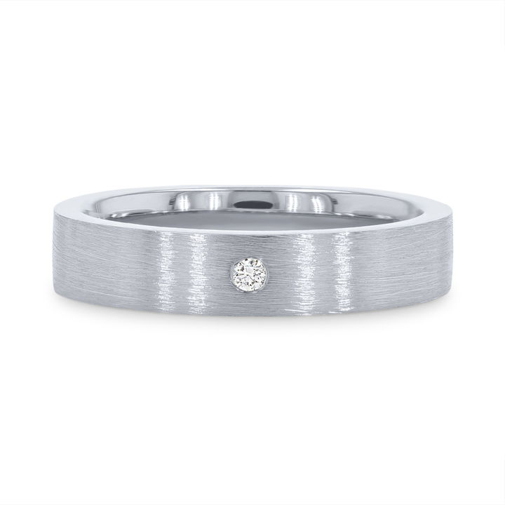 White Gold 14K Matte Single Diamond 4mm Wedding Band