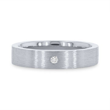 Matte Single Diamond 4mm Wedding Band In White Gold 14K