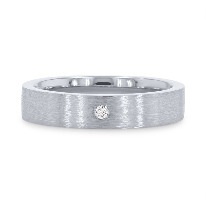 Matte Single Diamond 4mm Wedding Band In White Gold 14K