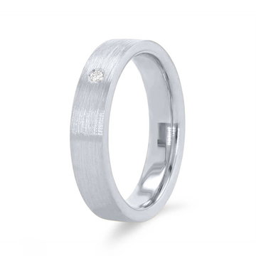 Matte Single Diamond 4mm Wedding Band In White Gold 14K