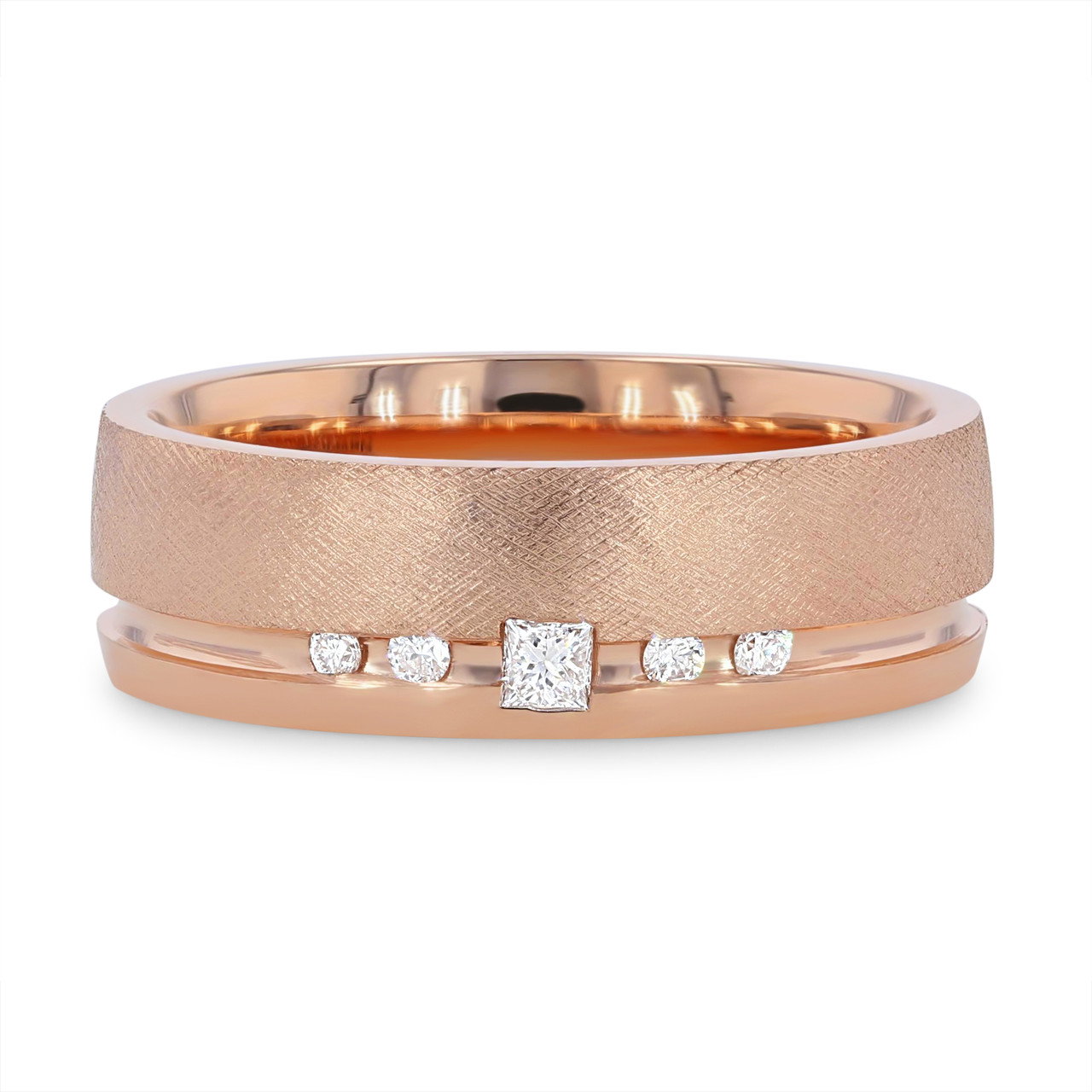 Matte Princess and Round Diamond 6mm Wedding Band 0