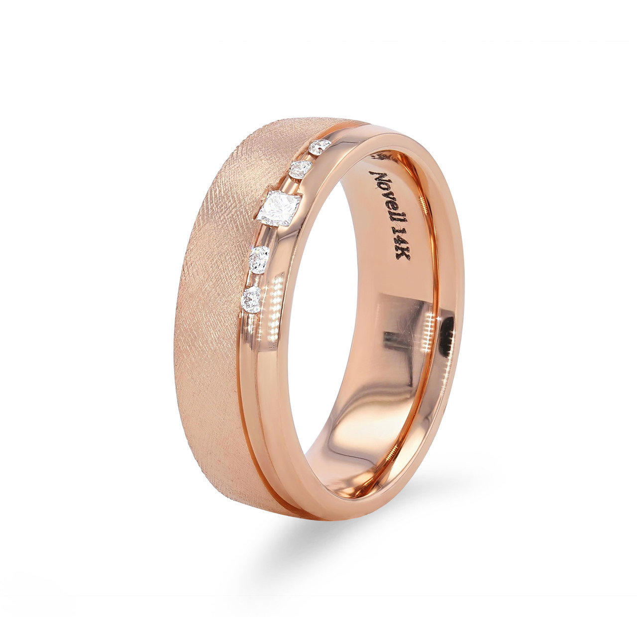 Matte Princess and Round Diamond 6mm Wedding Band 1