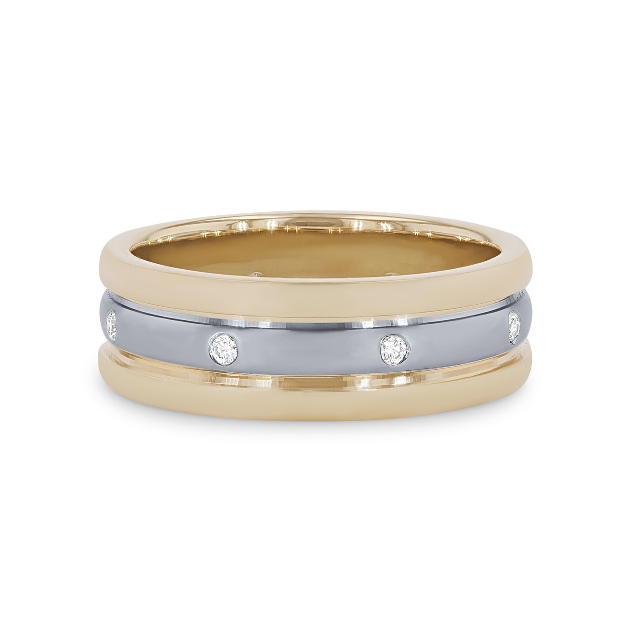 Three Row Diamond Inlay 6mm Eternity Wedding Band 0