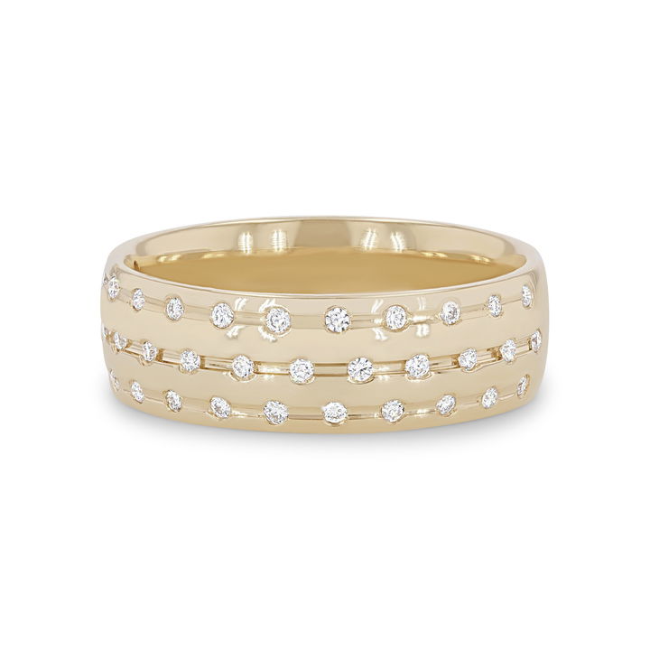 White Gold 14K Three Row Diamond Inlay 6mm Wedding Band