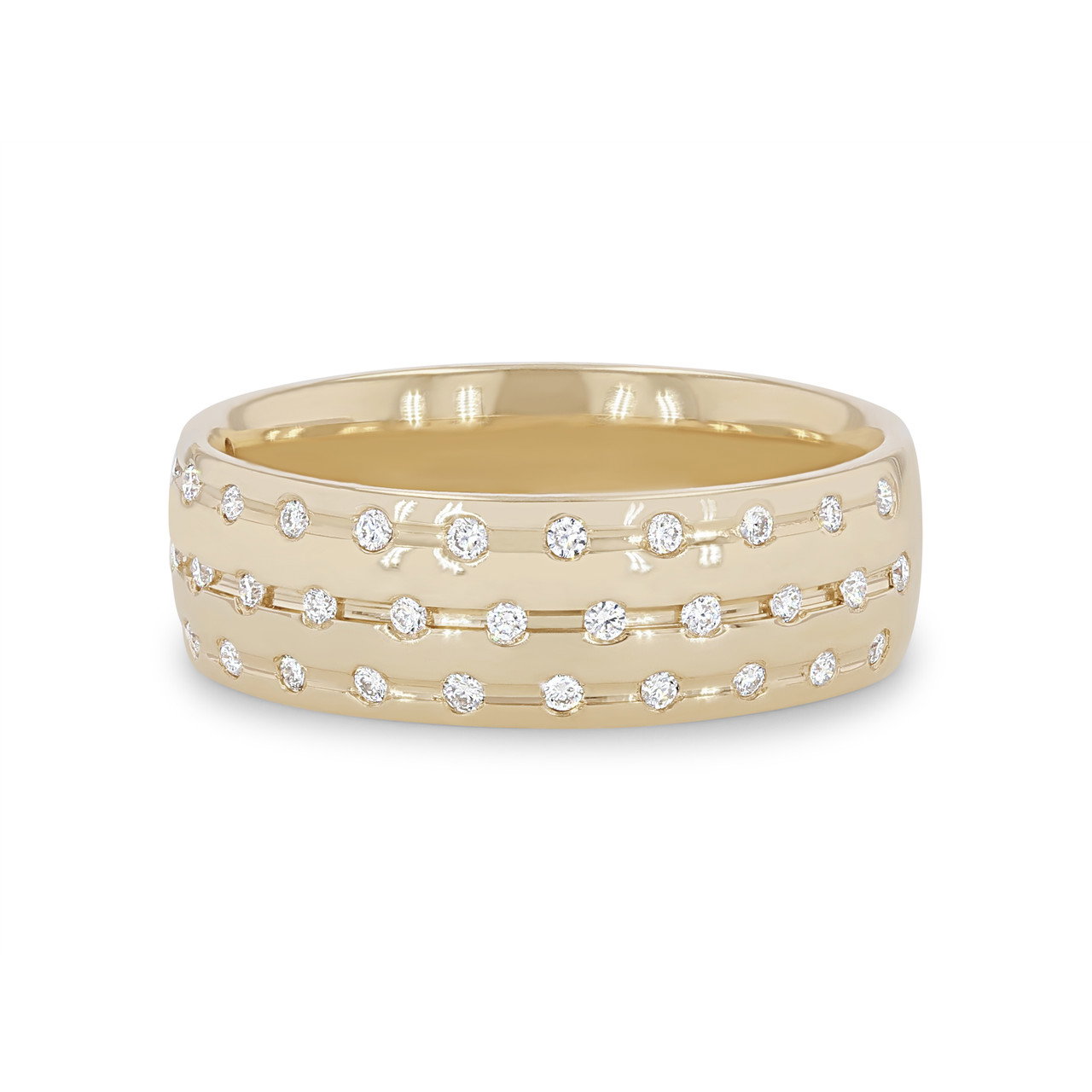 Three Row Diamond Inlay 6mm Wedding Band 0