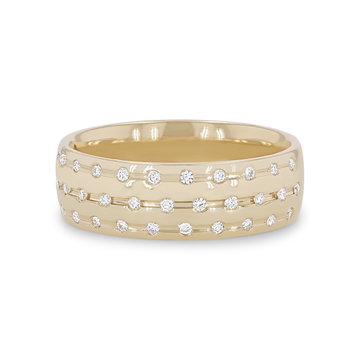 Three Row Diamond Inlay 6mm Wedding Band In White Gold 14K