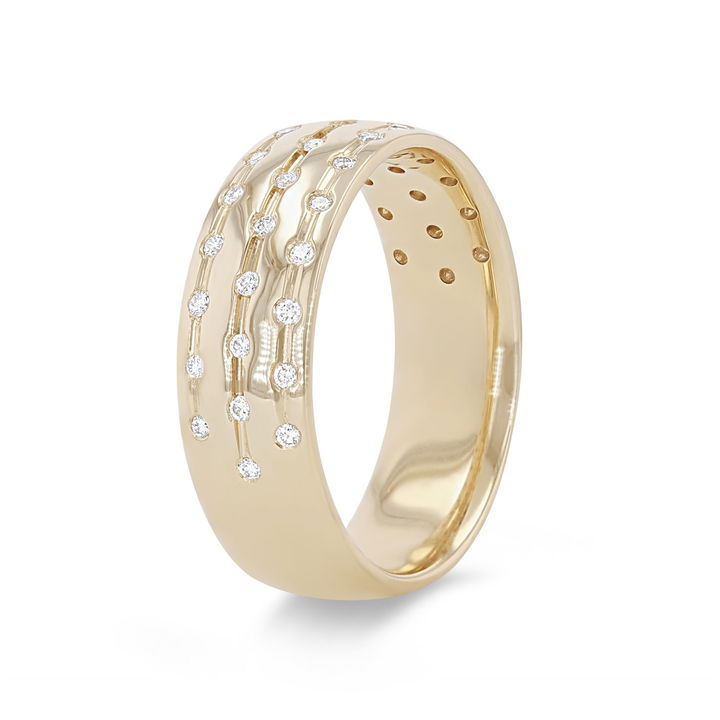 White Gold 14K Three Row Diamond Inlay 6mm Wedding Band