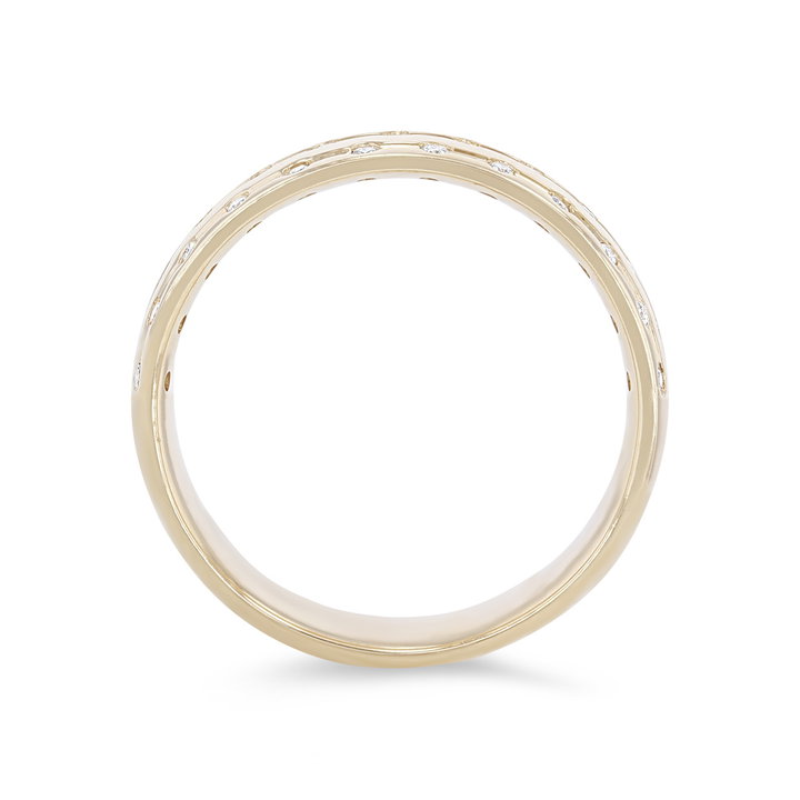 Three Row Diamond Inlay 6mm Wedding Band In White Gold 14K