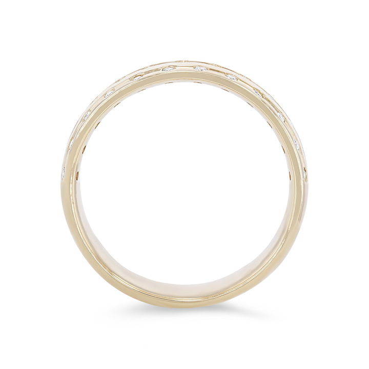 White Gold 14K Three Row Diamond Inlay 6mm Wedding Band