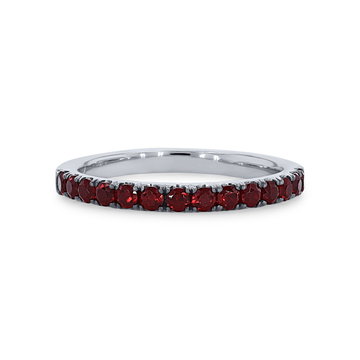 Garnet Wedding Band In Solid 14K White Gold