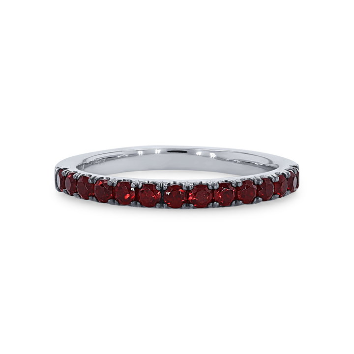 Garnet Wedding Band In Solid 14K White Gold