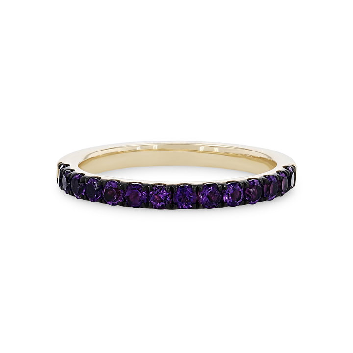 Amethyst Wedding Band In Solid 14K Yellow Gold