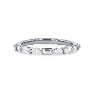 Alternating Marquise and Baguette Diamond Wedding Band In White Gold 14K