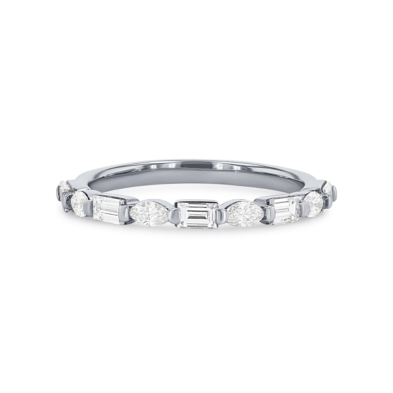 Alternating Marquise and Baguette Diamond Wedding Band