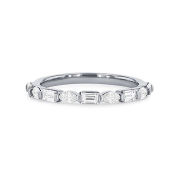 Alternating Marquise and Baguette Diamond Wedding Band In White Gold 14K