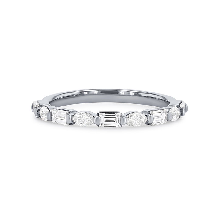 Alternating Marquise and Baguette Diamond Wedding Band In White Gold 14K