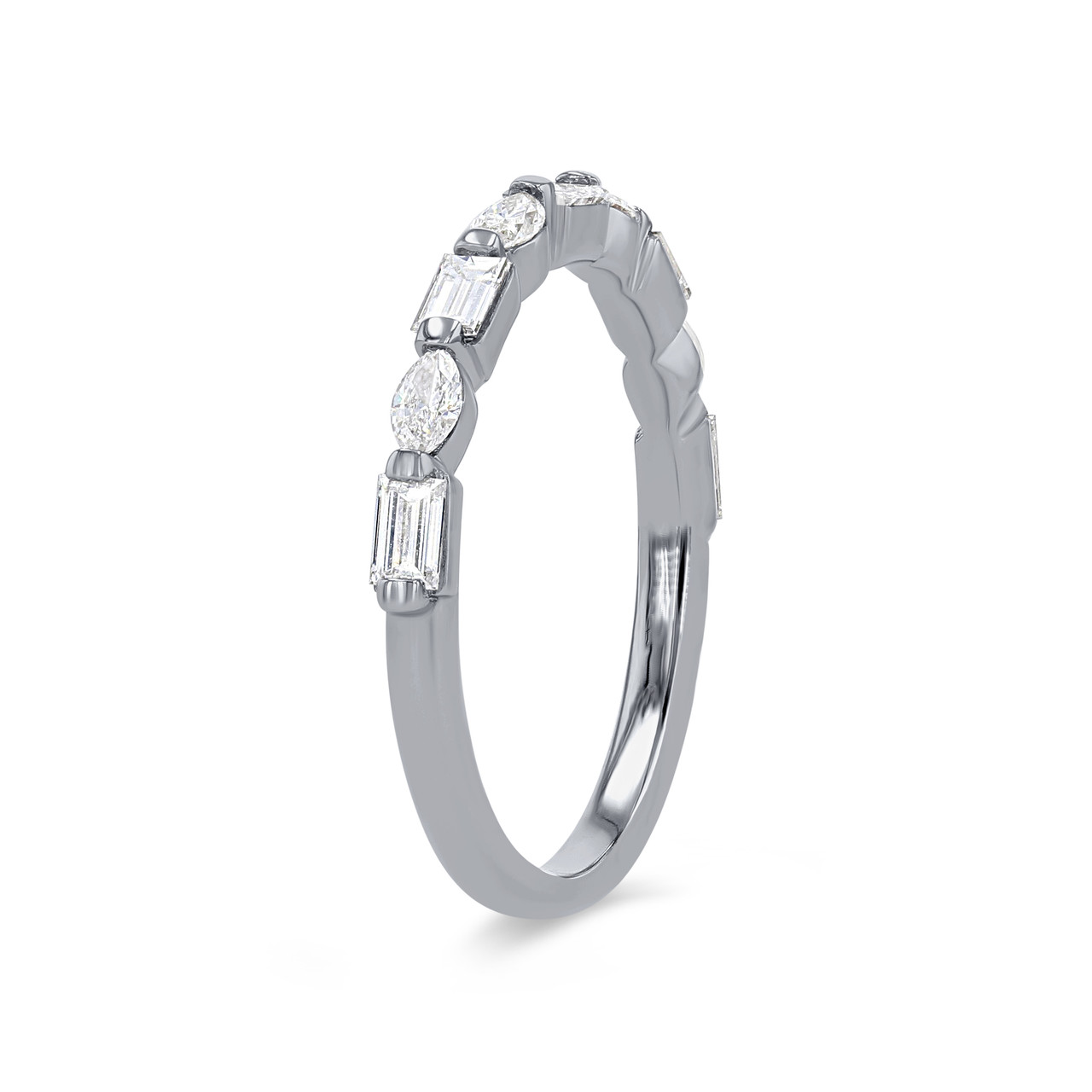 Alternating Marquise and Baguette Diamond Wedding Band