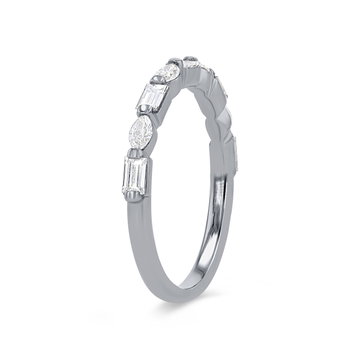 Alternating Marquise and Baguette Diamond Wedding Band In White Gold 14K