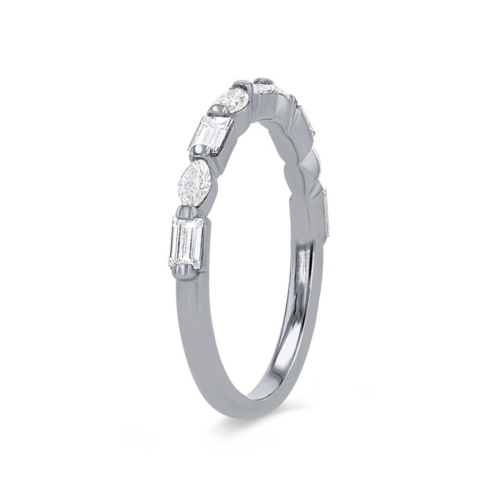 Alternating Marquise and Baguette Diamond Wedding Band In White Gold 14K