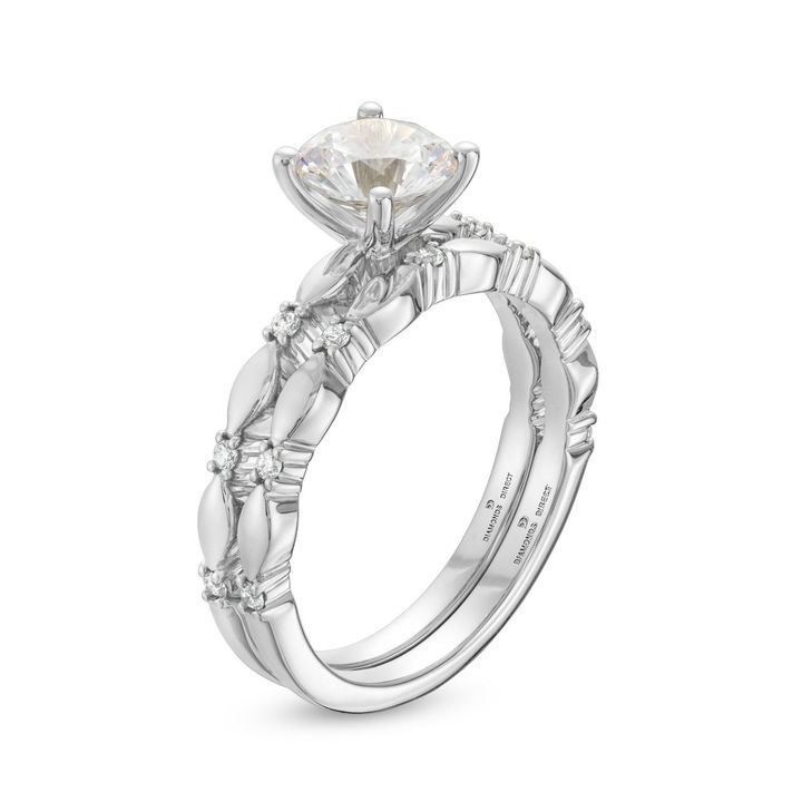White Gold 14K Scallop Station Wedding Band by Diamonds Direct Designs