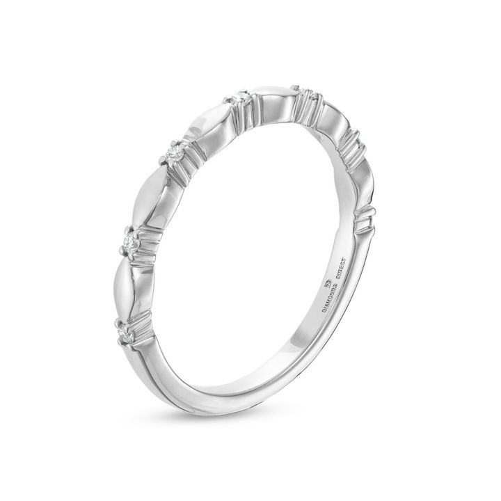 White Gold 14K Scallop Station Wedding Band by Diamonds Direct Designs