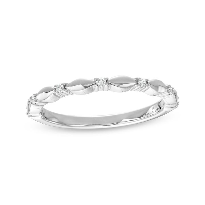 White Gold 14K Scallop Station Wedding Band by Diamonds Direct Designs