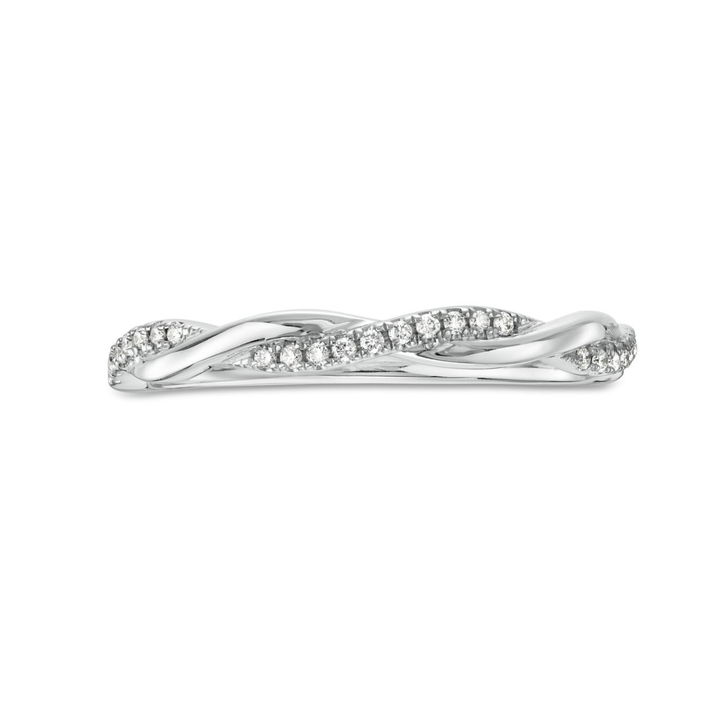 White Gold 14K Twist Half Diamond Wedding Band by Diamonds Direct Designs