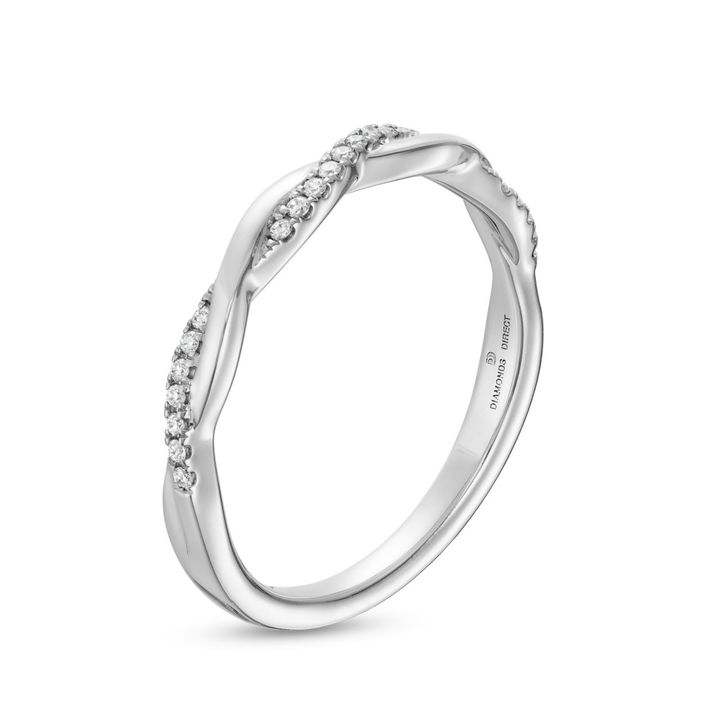 White Gold 14K Twist Half Diamond Wedding Band by Diamonds Direct Designs