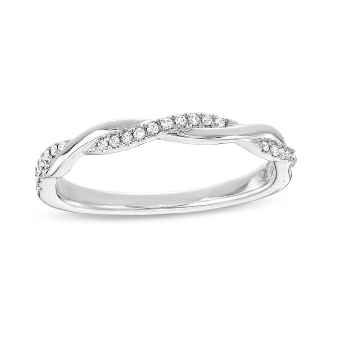 White Gold 14K Twist Half Diamond Wedding Band by Diamonds Direct Designs